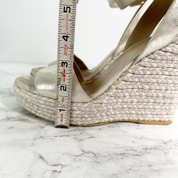 Stuart Weitzman Mostly Platform Metallic Suede Espadrille Wedge Sandals Size 9.5 - Picture 14 of 14